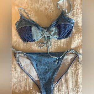 Denim stitching Blue racer back Bikini Set
